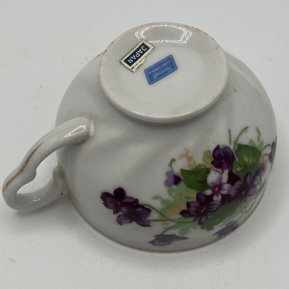 Norcrest Fine China Japan Floral Violet Tea Cup & Scallop Saucer Set Vtg Boho - Picture 7 of 9